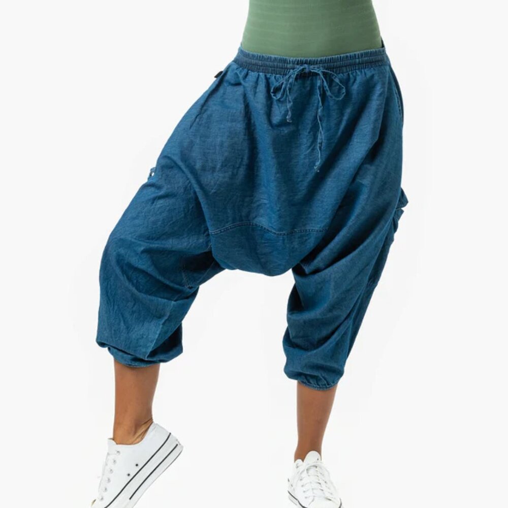 Jean Harem Pant Unisex Lightweight Elastic Drawstring Baggy Hippie Boho Denim